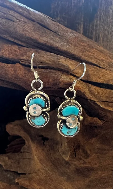 Flower Shaped Earrings-EFFIE CALVAZA Zuni Snake Turquoise and Silver Earrings