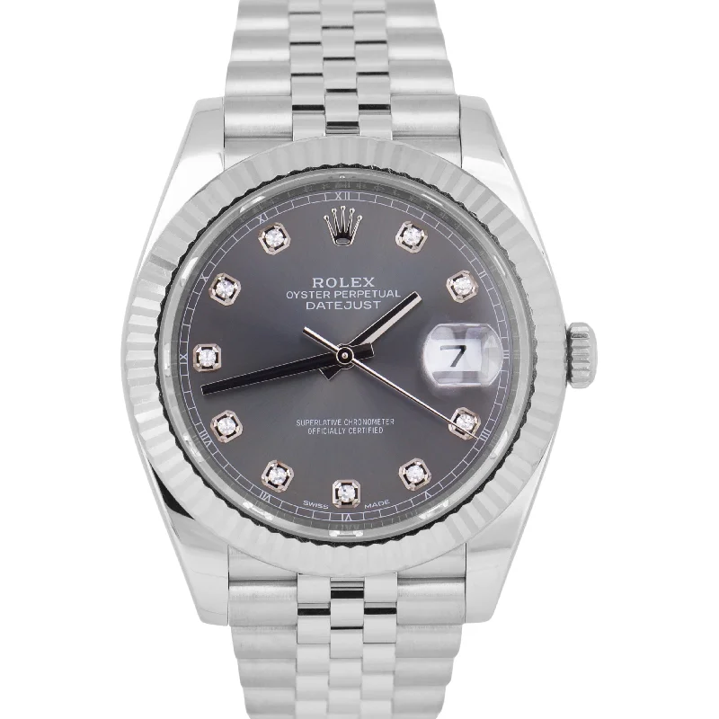 Eco-Friendly Solar Watches for Women-PAPERS Rolex DateJust 41 RHODIUM DIAMOND Steel 18K Gold JUBILEE Watch 126334 B+P