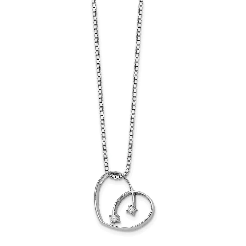 Luxury Necklace for Special Occasions-16mm Diamond Open Heart Necklace in Rhodium Plated Silver, 18-20 Inch