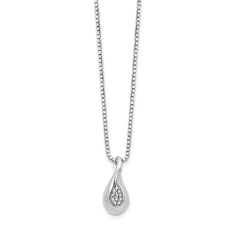 Simple Silver Pendant Necklace-Diamond Cluster Teardrop Necklace in Rhodium Plated Silver, 18-20 Inch