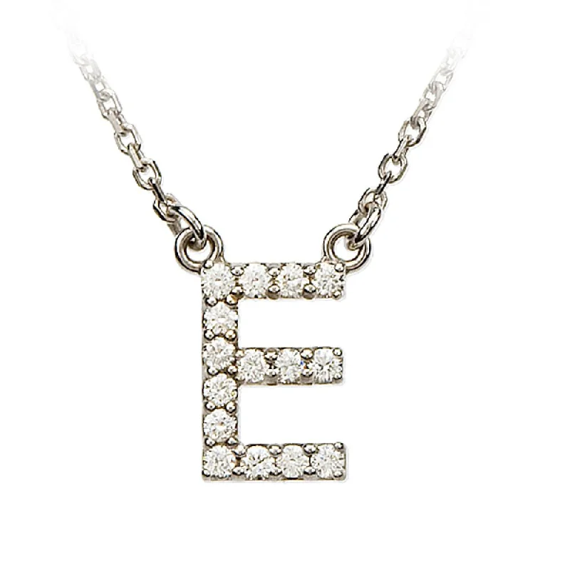 Chunky Bead Necklace for Fashion-1/6 Cttw Diamond & 14k White Gold Block Initial Necklace, Letter E