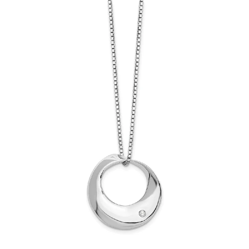 Simple Gold Necklace for Daily Wear-20mm Twisted Circle Diamond Adj. Necklace in Rhodium Plated Silver