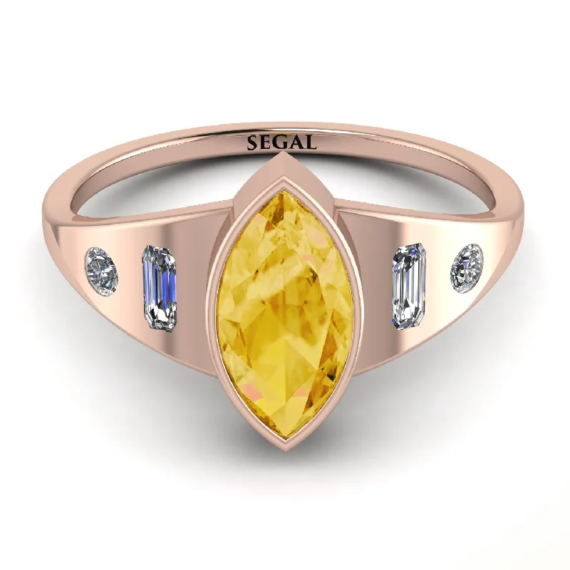 Luxury Ring with Gold and Diamonds-Marquise Bezel Citrine Ring - Juliana No. 602