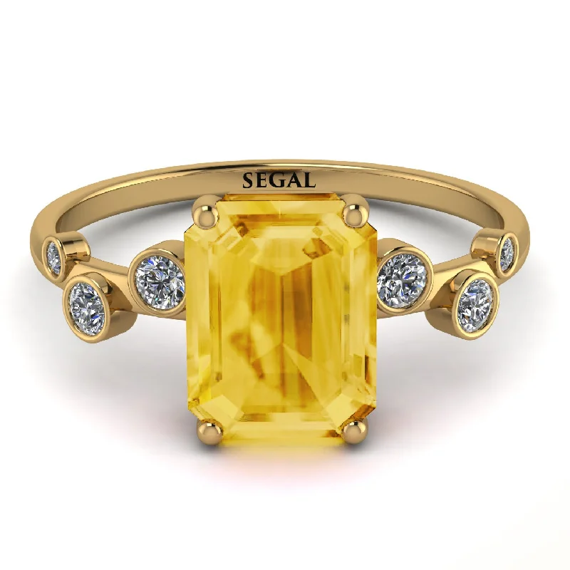 Luxury Sapphire Ring for Anniversary-Emerald Cut Citrine Ring With Bezel - Alina No. 601