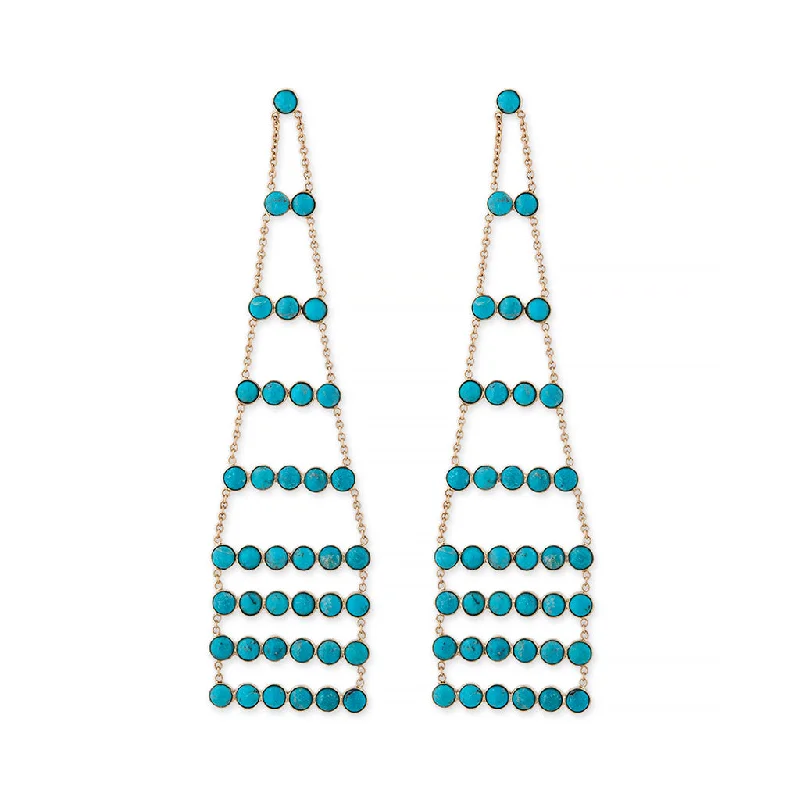 Beautiful Diamond Earrings for Women-TURQUOISE BEZEL 9 STEP EARRINGS