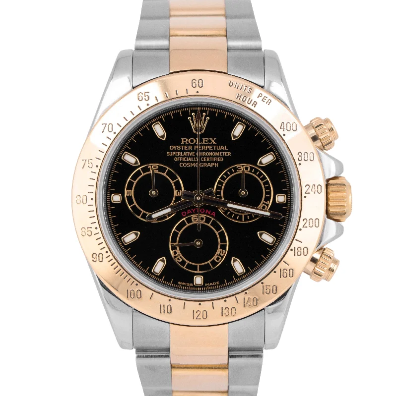 Elegant Watches for Brides-Rolex Daytona Cosmograph 40mm BLACK Two-Tone 18K Yellow Gold Steel 116523 Watch