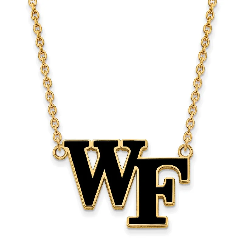 Vintage Gold Necklace for Women-14k Gold Plated Silver Wake Forest U Lg. Enamel Pendant Necklace