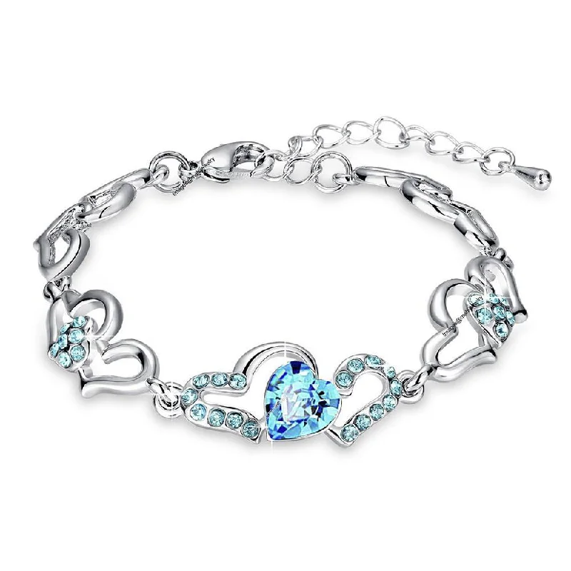 Wedding Bangles with Ruby and Sapphire-Mahi Glittering Crystal Heart Link Strand Bracelet