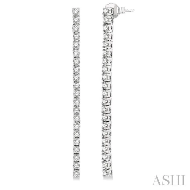 Fashion Earrings for Casual Wear-1 1/2 Ctw Single Line Drop Round Cut Diamond Tennis Earring in 14K White Gold