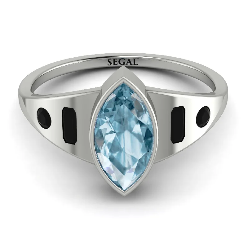 Black Diamond Ring for Men-Marquise Bezel Aquamarine Ring - Juliana No. 409