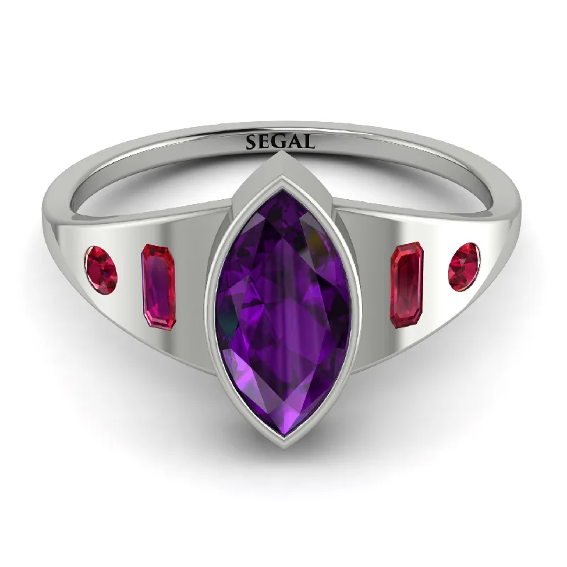 Elegant Gemstone Ring for Special Events-Marquise Bezel Amethyst Ring - Juliana No. 312