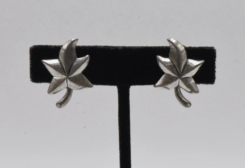 Creative Earrings for Trendy Looks-Jewel Art - Vintage Sterling Silver Stylized Leaf Screw Back Earrings