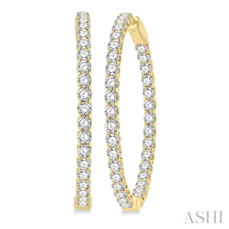 Statement Earrings for Weddings-7 Ctw Inside-Out Round Cut Diamond 1 1/2 Inch Hoop Earrings in 14K Yellow Gold