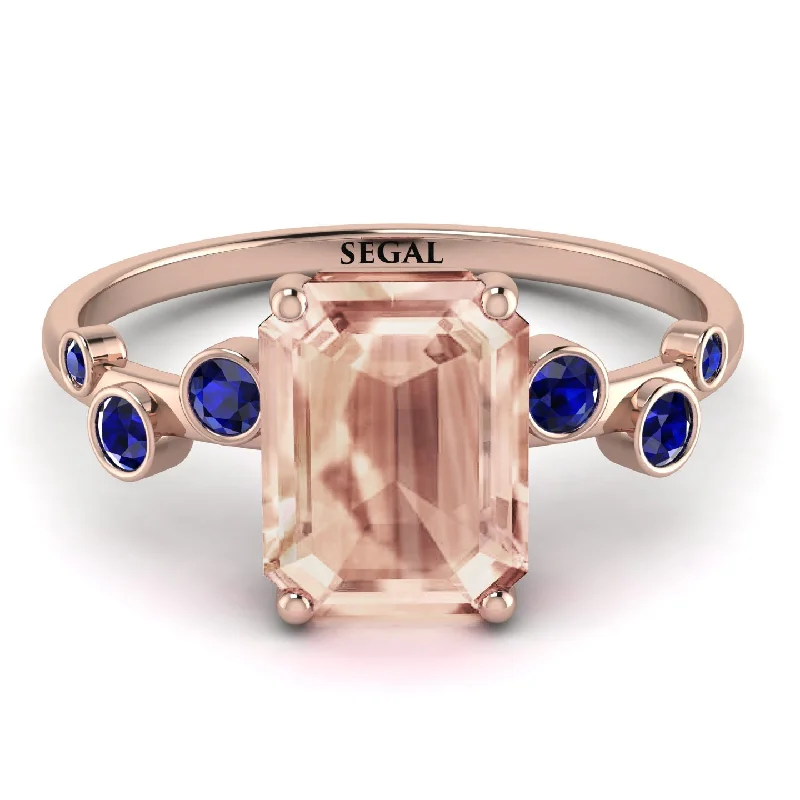 Custom Name Ring for Personal Touch-Emerald Cut Morganite Ring With Bezel - Alina No. 914