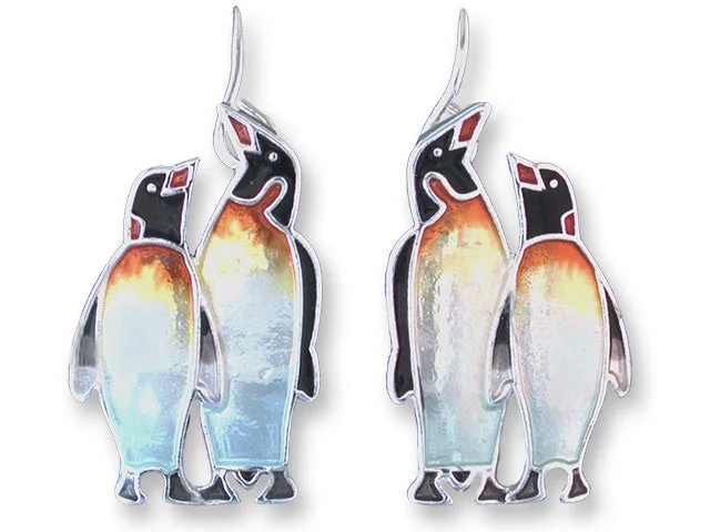 Chic Gemstone Earrings-Emperor Penguin Couple Art Earrings (Enamel & Silver Plated - 1 1/8" x 1/2")