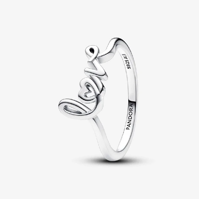 Designer Wedding Band for Women-PANDORA : Handwritten Love Ring - Sterling Silver