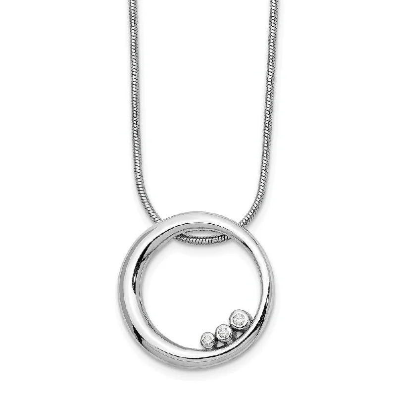 Gold Plated Necklace for Brides-19mm Asymmetrical Diamond Circle Adj Necklace in Rhodium Plated Silver