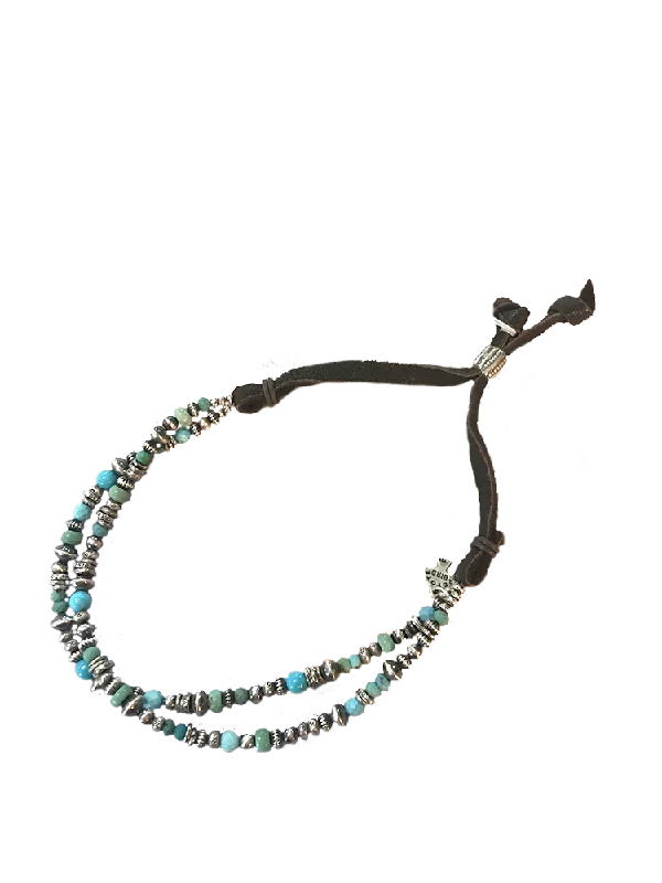 Fashionable Bracelet for Summer Style-Turquoise + SS Beads with Deerskin Adjustable Bracelet