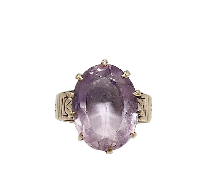 Luxury Ring for Anniversary Gifts-10K Rose Gold Antique Amethyst Ring