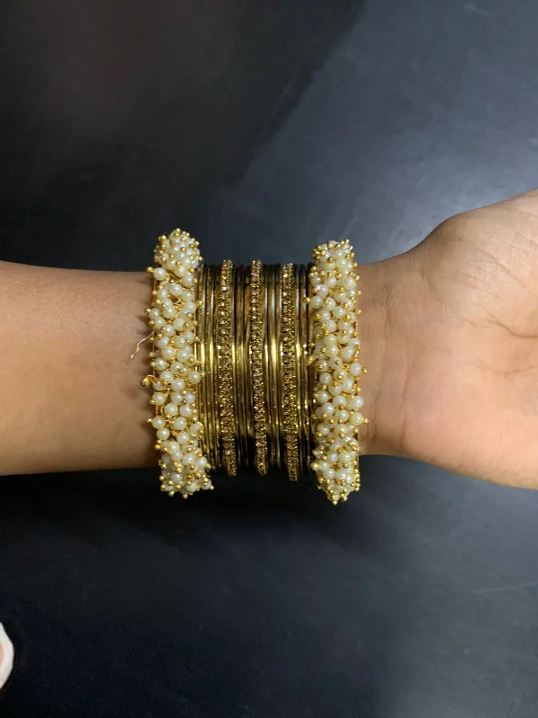 Custom Gold Bangles for Special Gifts-Shree Asha Bangles Gold Plated Austrian Stone Bangles Set