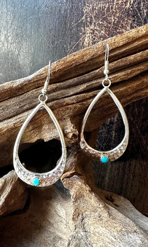 Fashionable Earrings for Teenagers-DROP OF TURQUOISE Navajo Sterling Silver and Turquoise Dangle Earrings