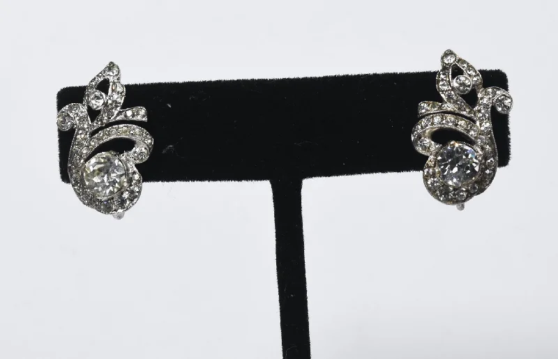 Beautiful Stud Earrings for Women-Sterling Silver Art Deco Rhinestone Glamor Earrings