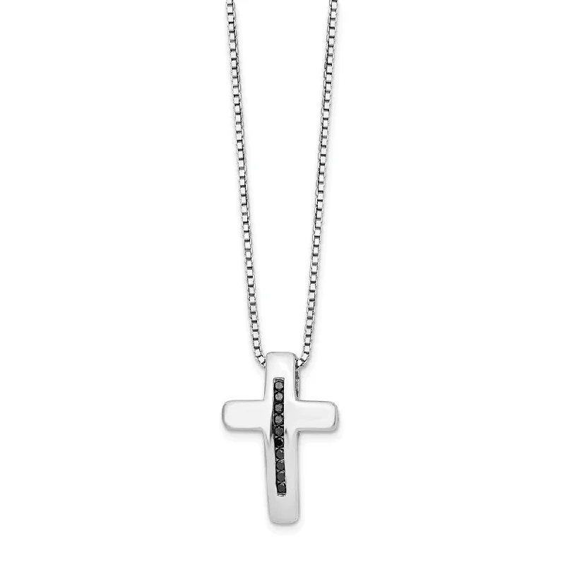 Long Silver Necklace for Women-Black Diamond Cross Necklace in Rhodium Plated Silver, 18-20 Inch