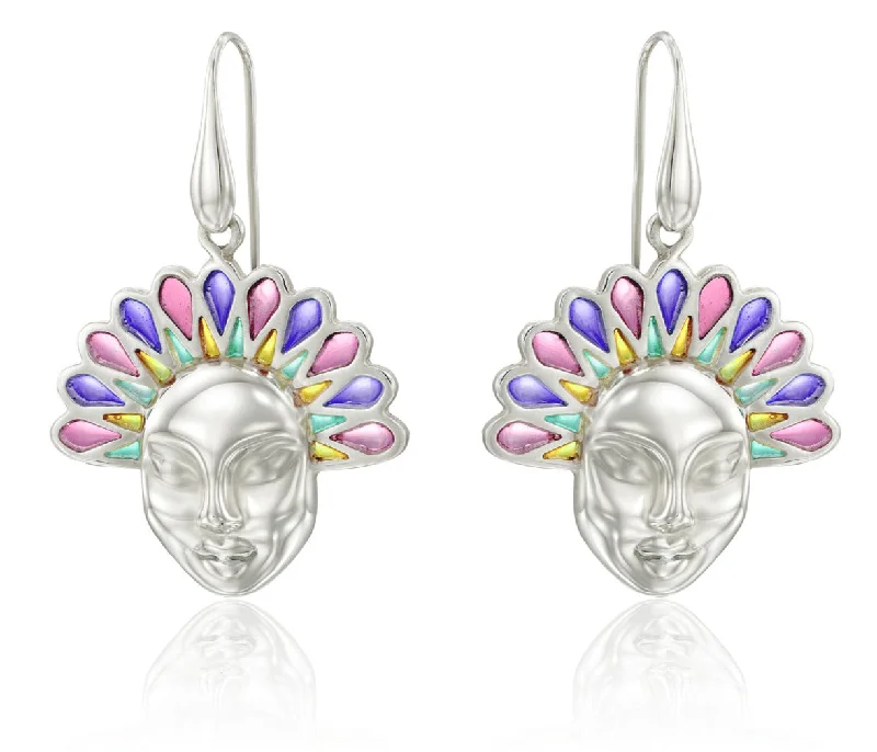 Artistic Drop Earrings for Fashion Lovers-Colorful lotus dangle sterling silver earrings