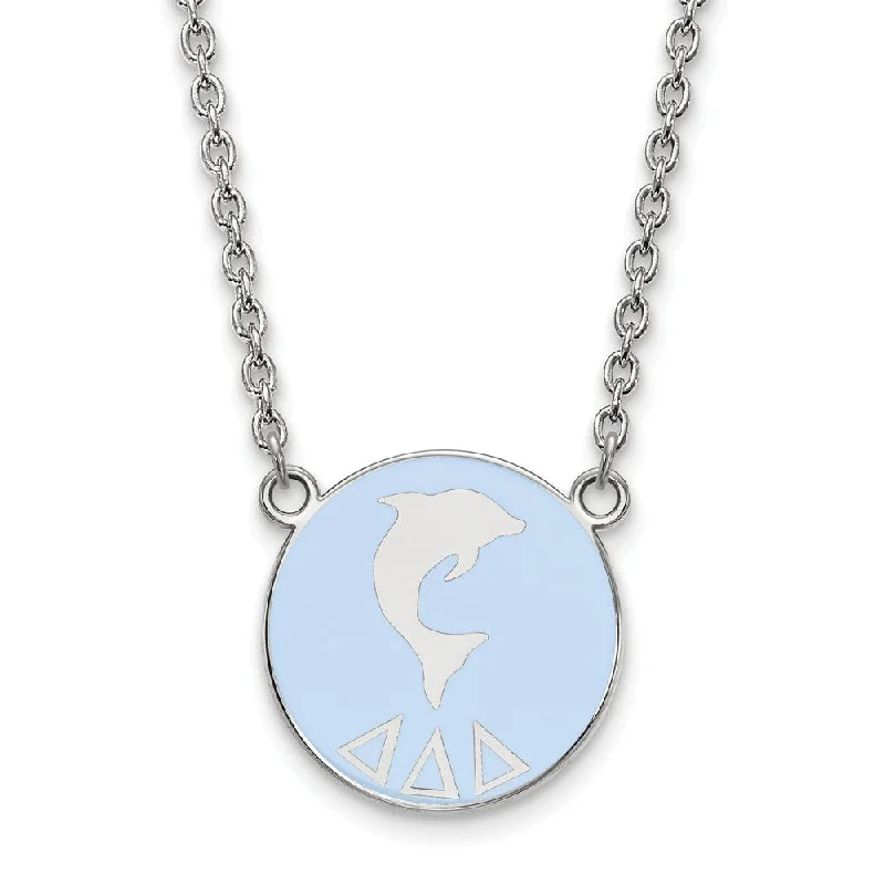 Luxurious Diamond Necklace-Sterling Silver Delta Delta Delta Large Blue Enamel Logo Necklace