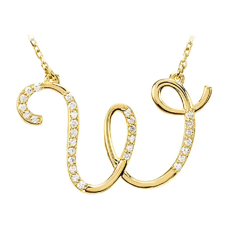 Elegant Pearl Necklace-1/6 Ctw Diamond 14k Yellow Gold Medium Script Initial W Necklace, 17in