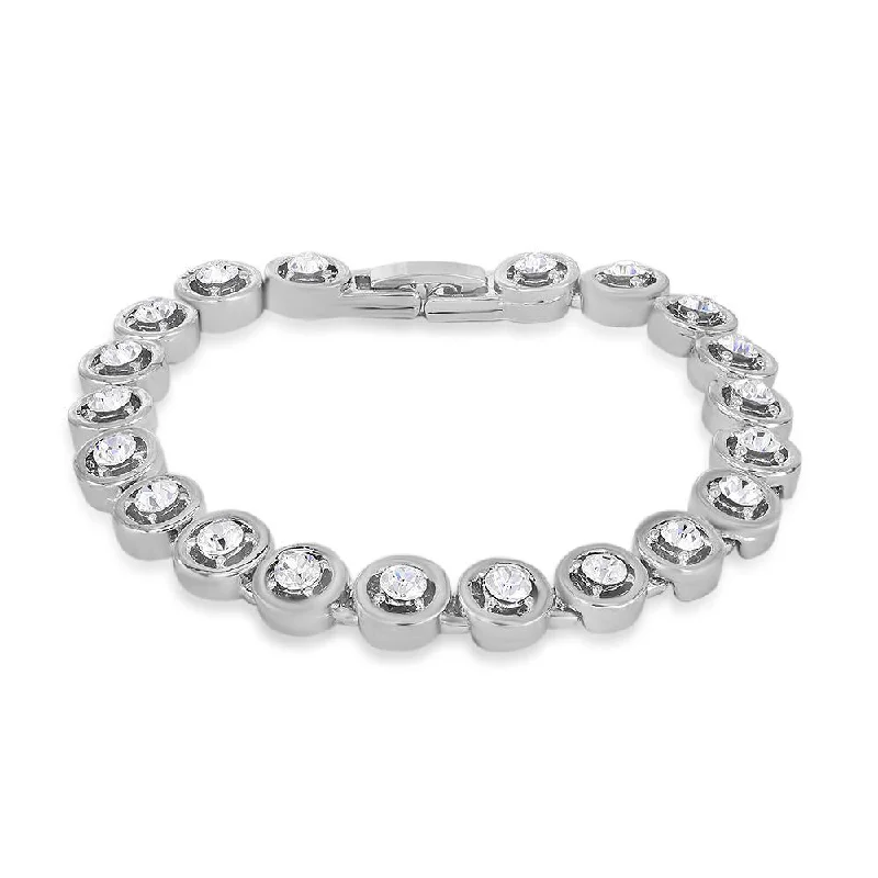 Simple Bangles for Casual Fashion-Mahi Rhodium Plated Captued Beauty Bracelet With Crystals For Women