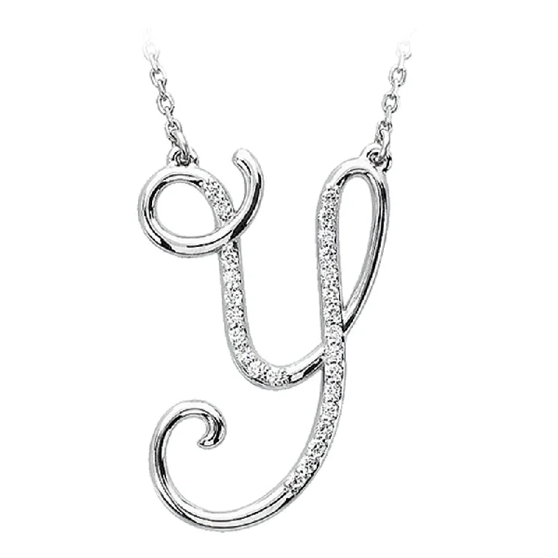 Beautiful Gold Necklace for Special Events-1/8 Ctw Diamond 14k White Gold Medium Script Initial Y Necklace, 17in