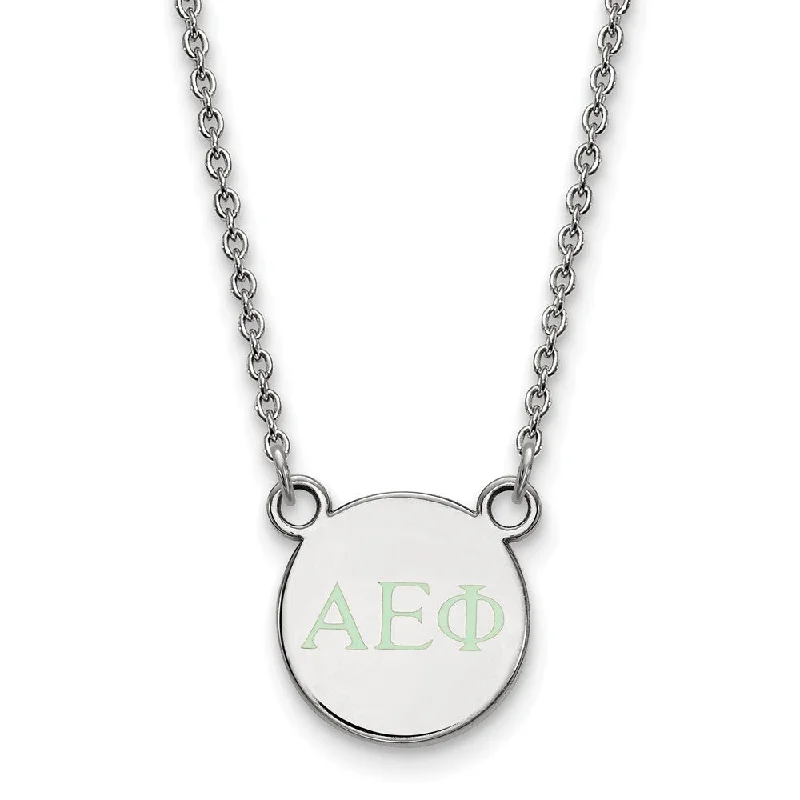 Long Chain Necklace for Stylish Look-Sterling Silver Alpha Epsilon Phi XS Lt Green Enamel Greek Necklace