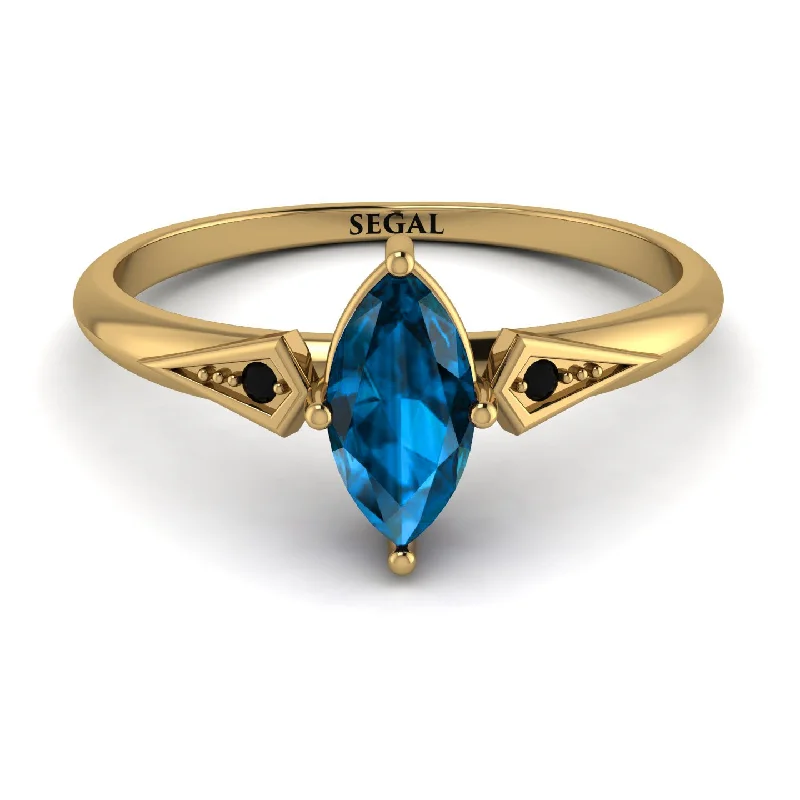 Women’s Wedding Ring with Emerald-Marquise Blue Topaz Geometrical Engagement Ring - Reese No. 507