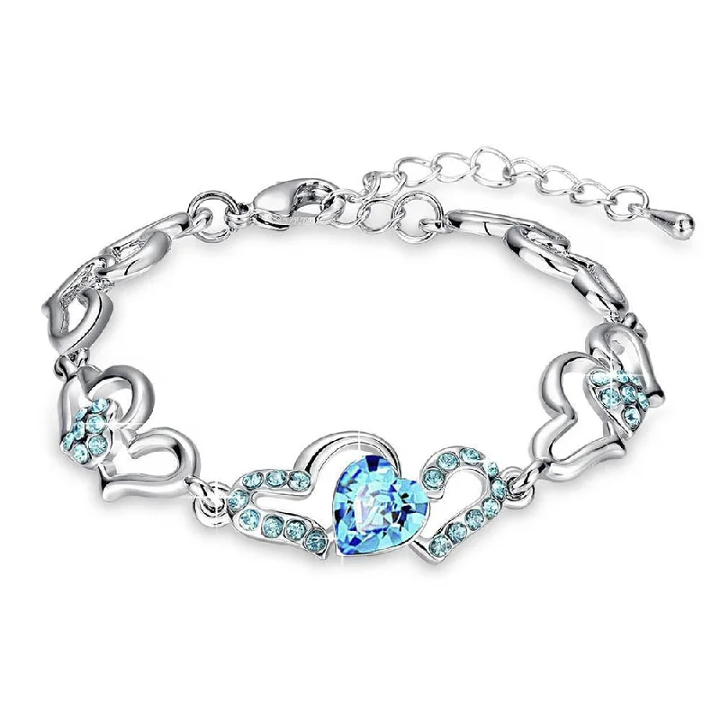 Silver Bangles with Multicolored Stones-Mahi Lovely Valentine Heart Link Bracelet with Glittering Crystal