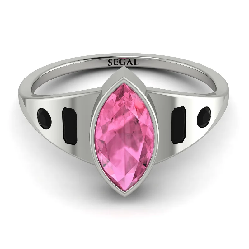 Silver Men’s Ring with Design-Marquise Bezel Pink Moissanite Ring - Juliana No. 809