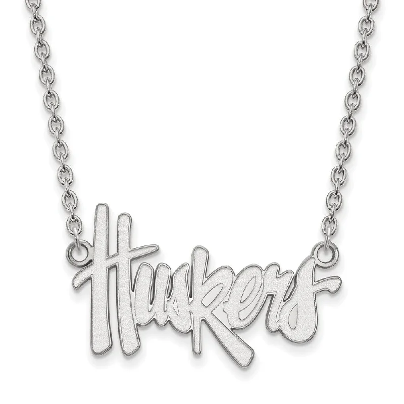 Custom Birthstone Necklace-14k White Gold U of Nebraska Large Huskers Pendant Necklace