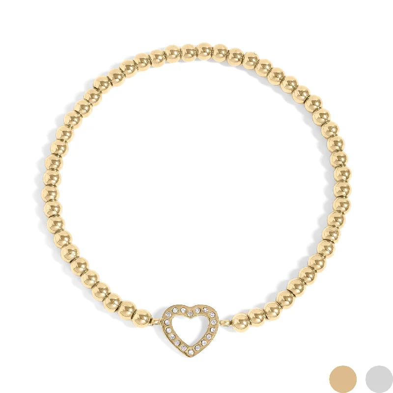 Fashion Bracelet for Party Wear-18K Gold PVD Stainless Steel Stone Heart Metal Beaded Stretch Bracelet / BRJ1016