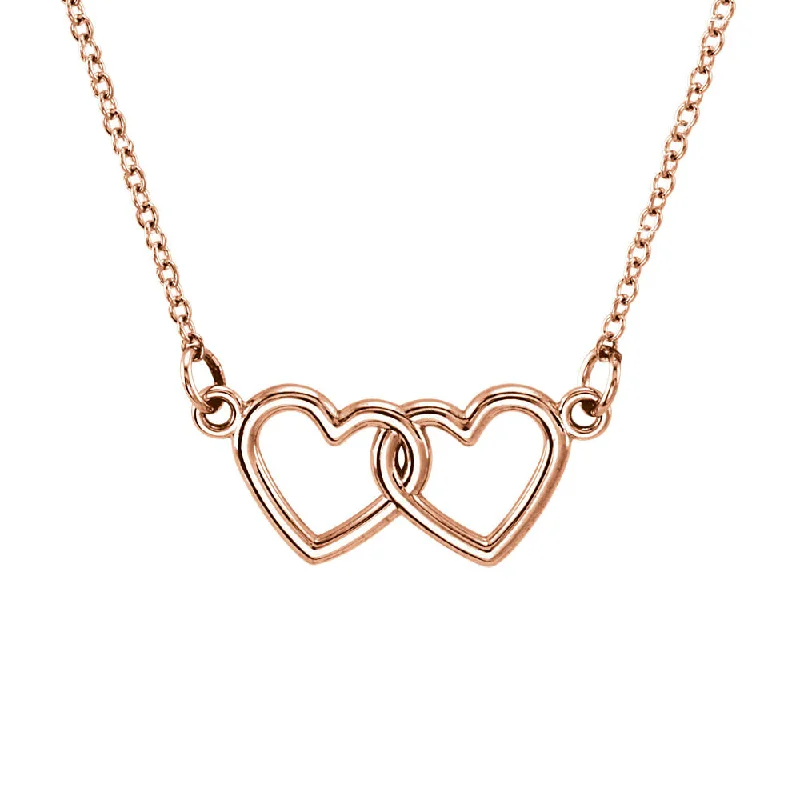 Personalized Jewelry Necklace-Tiny Double Heart Necklace in 14k Rose Gold, 18 Inch