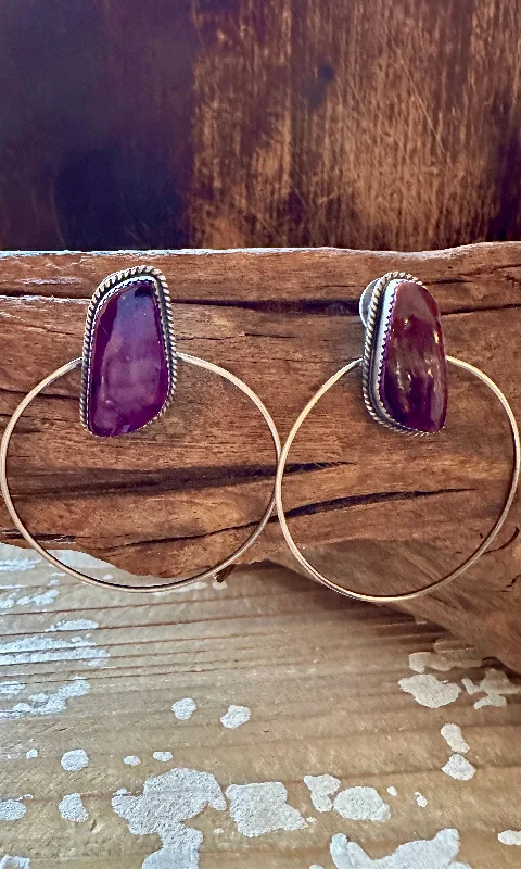 Handcrafted Drop Earrings for Unique Look-ELOUISE KEE PURPLE Spiney Oyster Sterling Silver Hoop Earrings