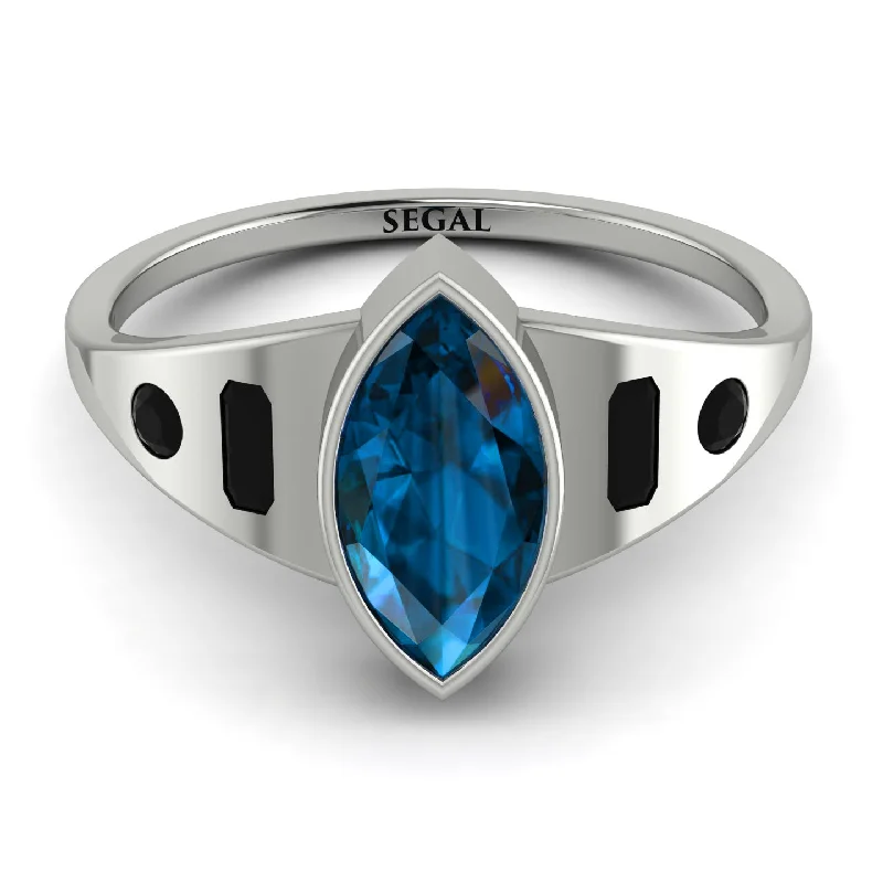 Elegant Engagement Ring with Diamond Accents-Marquise Bezel Blue Topaz Ring - Juliana No. 509