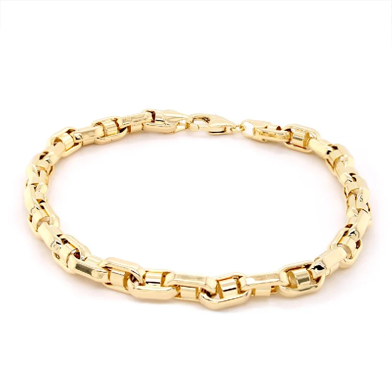 Classic Rose Gold Bracelet for Evening Wear-YELLOW GOLD FANCY BULLET LINK BRACELET