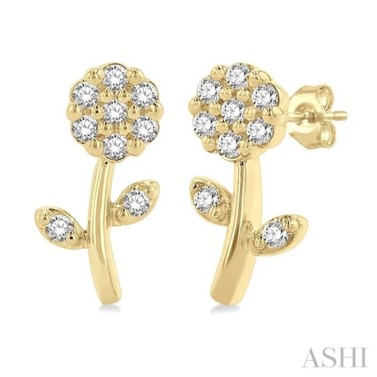 Unique Earrings for Trendy Looks-1/6 ctw Petite Floral Round Cut Diamond Fashion Stud Earring in 10K Yellow Gold