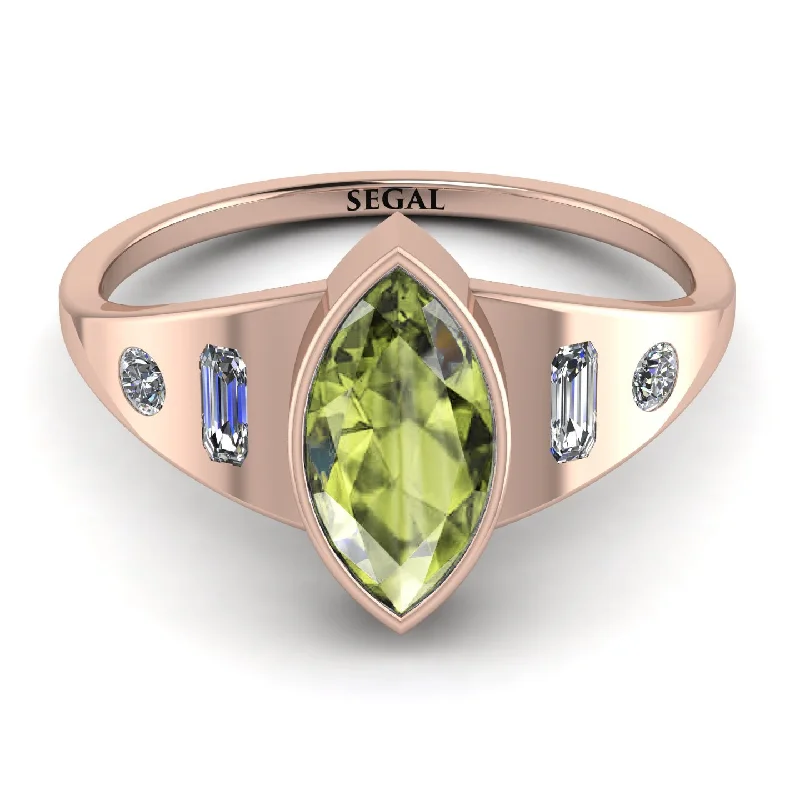 Birthstone Silver Ring for Customization-Marquise Bezel Peridot Ring - Juliana No. 702