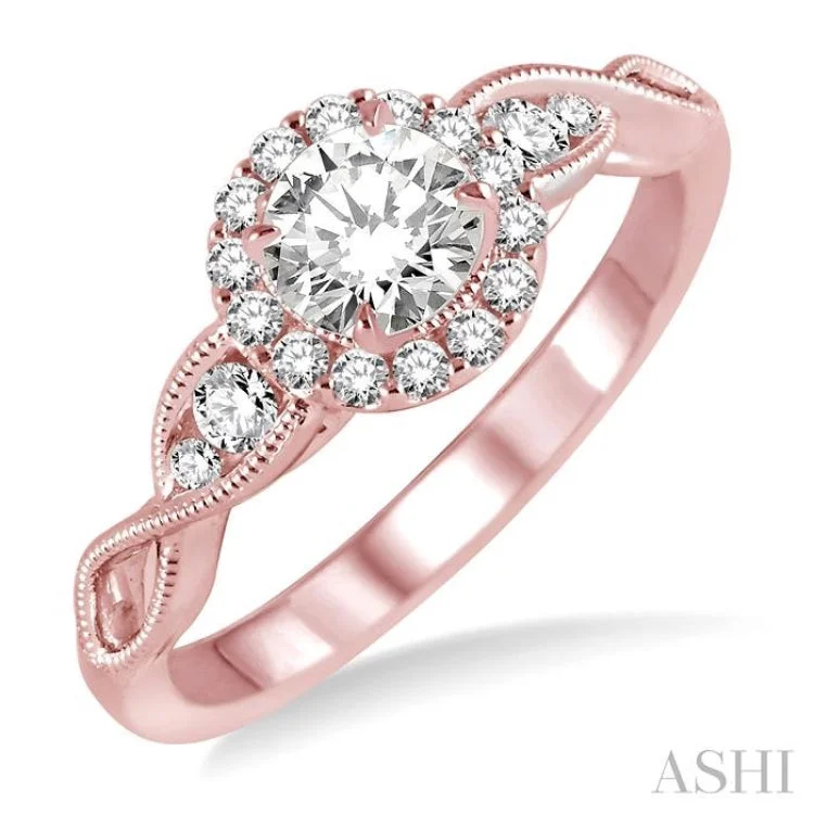 Large Gemstone Ring for Statement-1/4 Ctw Diamond Semi-mount Engagement Ring in 14K Rose Gold