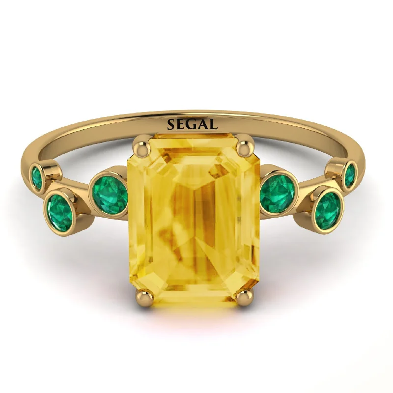 Customizable Sapphire Ring for Engagement-Emerald Cut Citrine Ring With Bezel - Alina No. 604