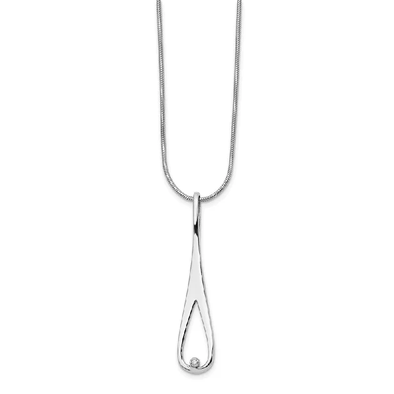 Gold Heart Necklace for Gifts-Rhodium Plated Silver & Diamond Elongated Tear Necklace, 18-20 Inch