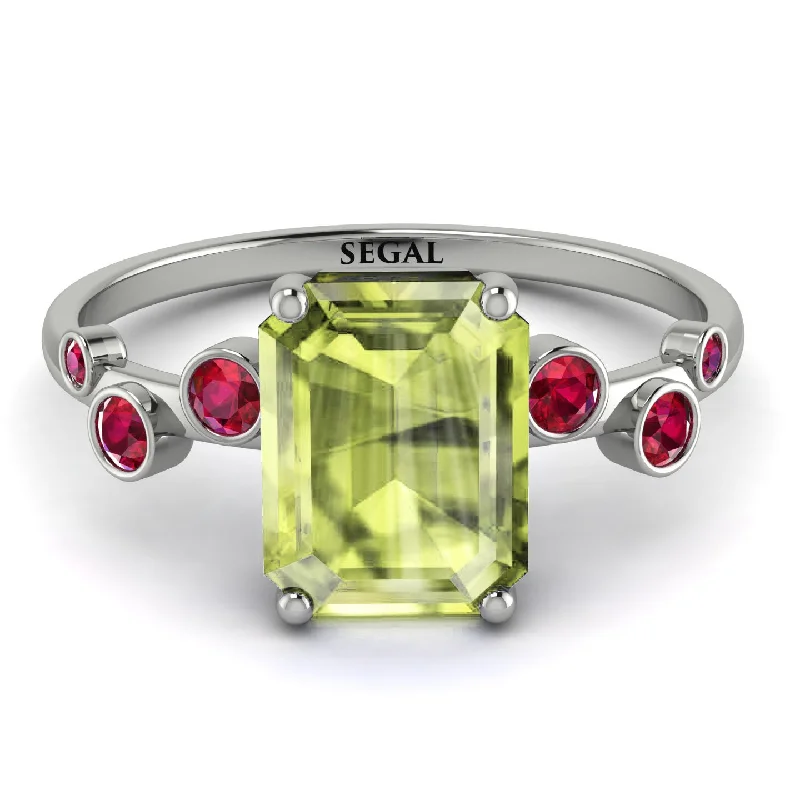 Personalized Gemstone Ring for Gifts-Emerald Cut Peridot Ring With Bezel - Alina No. 712