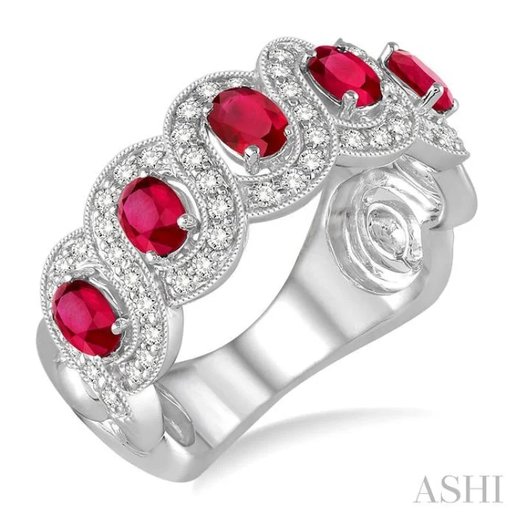 Luxury Ring for Elegant Fashion-4x3 MM Oval Cut Ruby and 1/2 Ctw Round Cut Diamond Ring in 14K White Gold