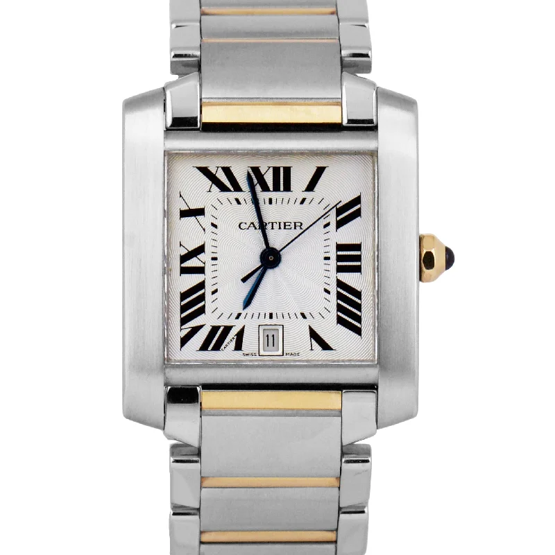 Waterproof Smart Watches for Swimmers-Ladies Cartier Tank Francaise Two-Tone 18K Gold Stainless Silver Guilloche 2302